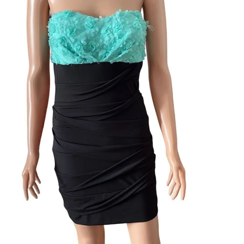 I.N. SAN FRANCISCO Strapless Green & Black Bodycon Dress MEDIUM